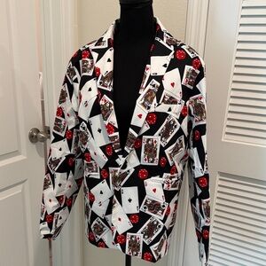 Casino theme Playing Card & Dice Print Jacket - Blazer in Black, White & Red